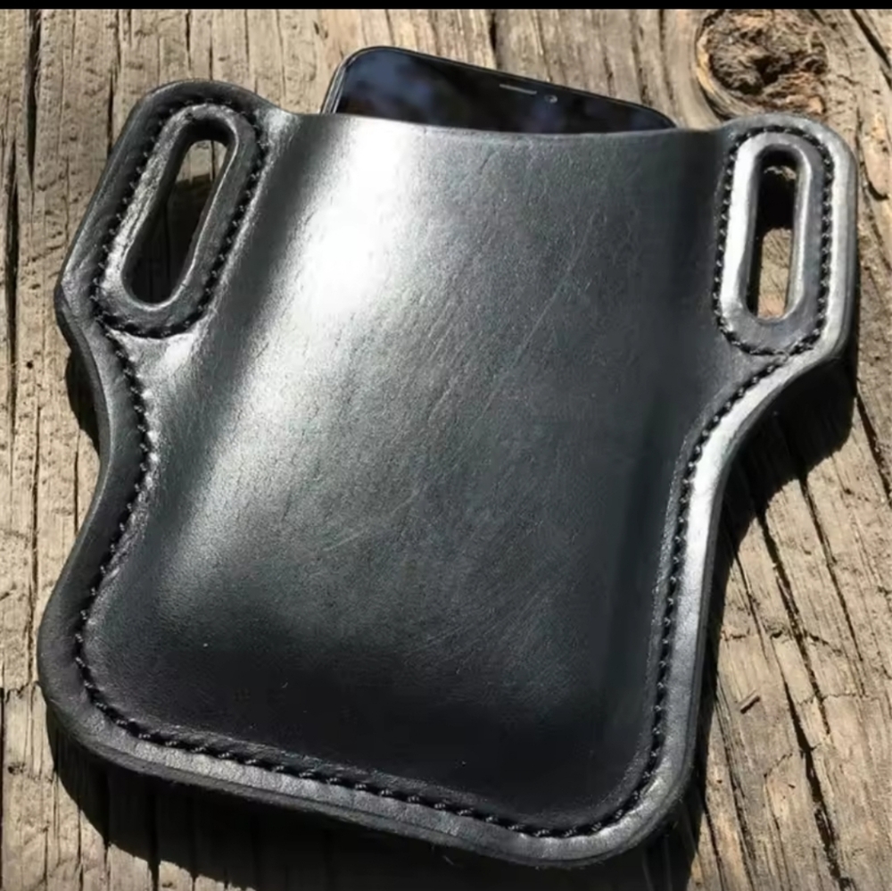 New Black PU Leather Phone Belt Case